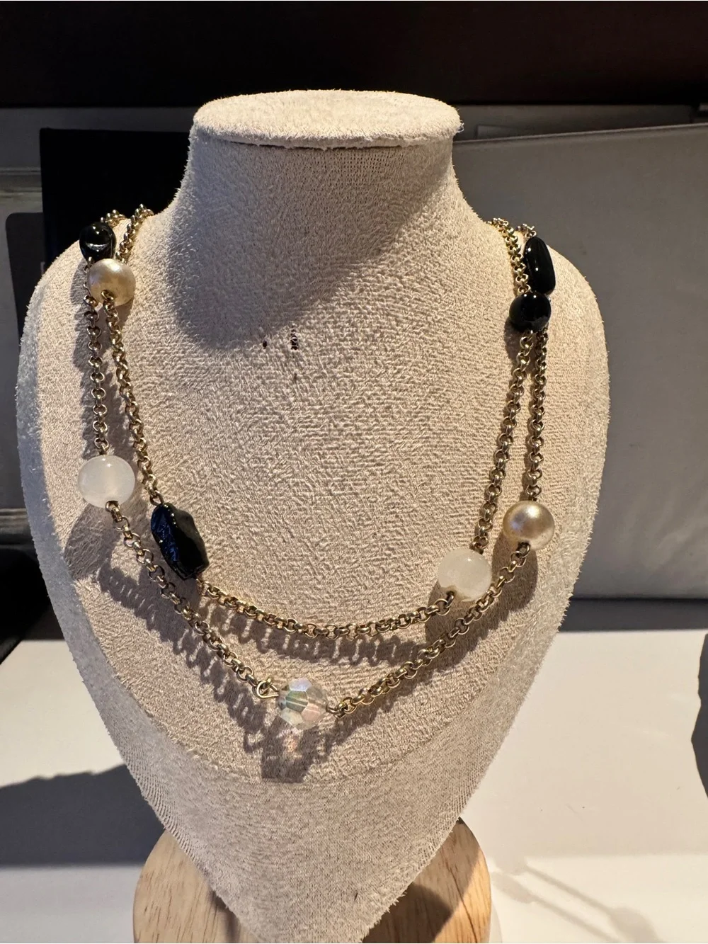 Multi-Strand Black and Gold Bead Necklace - Picture 4 of 13